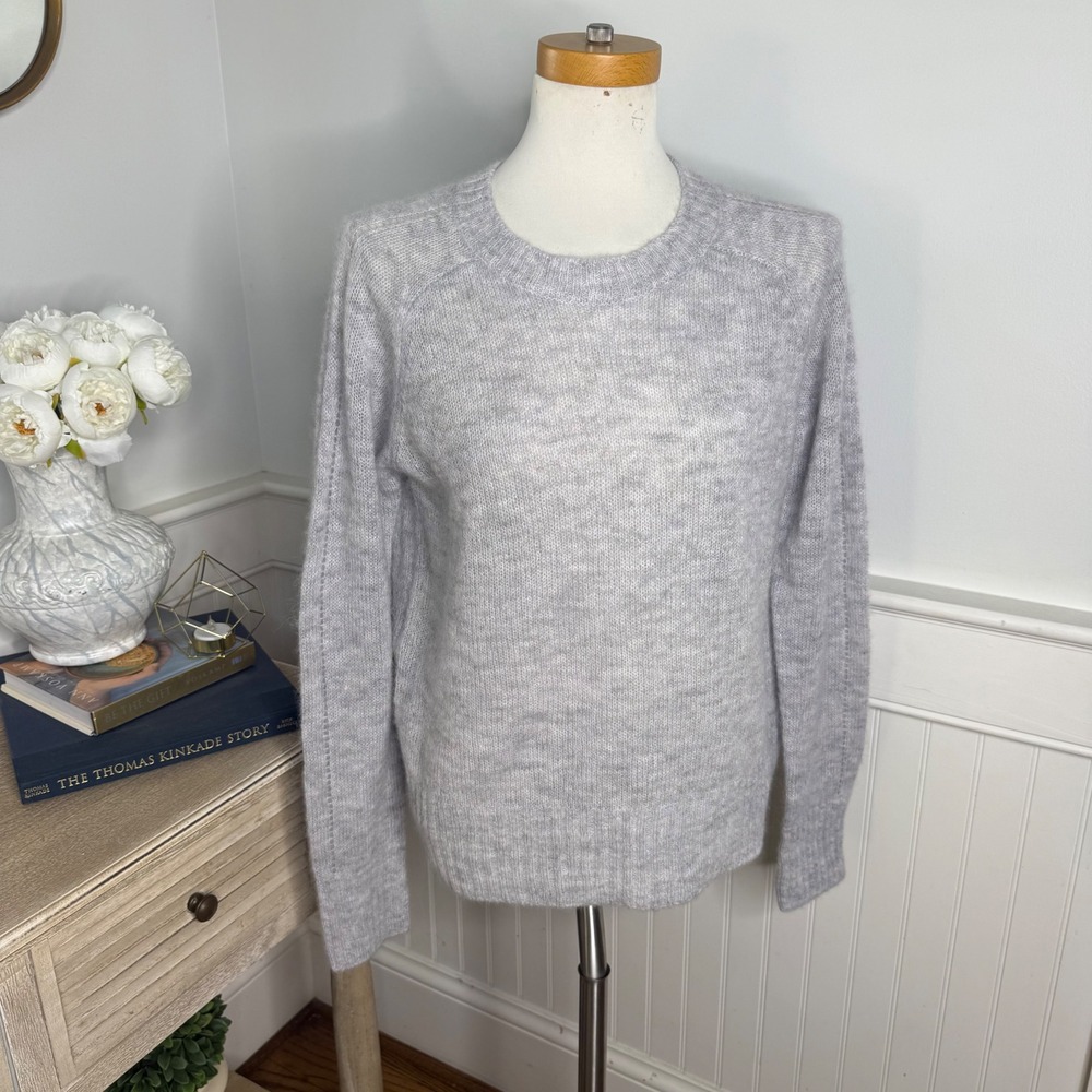 Pacas Baby Alpaca Merino Wool Blend Crewneck Sweater Light Gray Pointelle Large